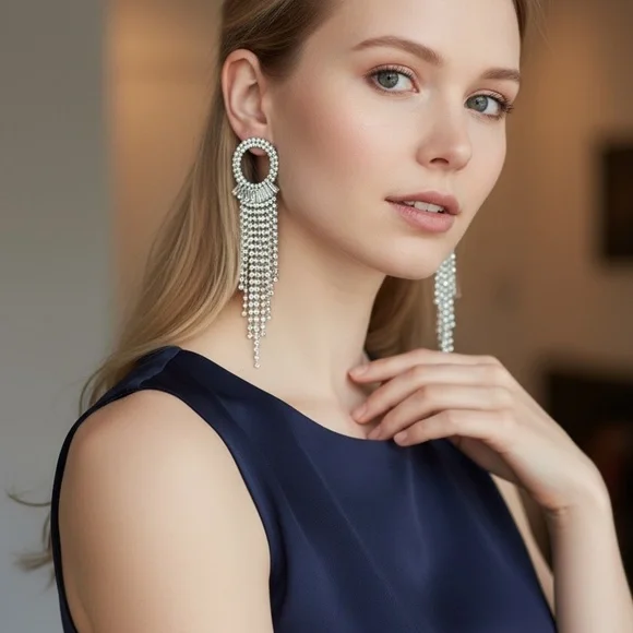 Park Lane Silver Crystal Cascade Fringe Earrings - Picture 2 of 3